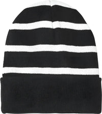 Sport-Tek STC31 Striped Beanie with Solid Band - Black White - Black White / One Size Fits Most