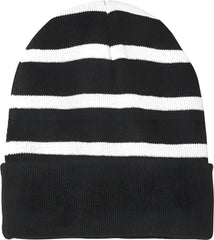 Sport-Tek STC31 Striped Beanie with Solid Band - Black White - Black White / One Size Fits Most