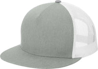 Sport-Tek STC38 Yupoong 5-Panel Classic Trucker Mesh Back Cap - Heather Grey/ White - Heather Grey/ White / OSFA