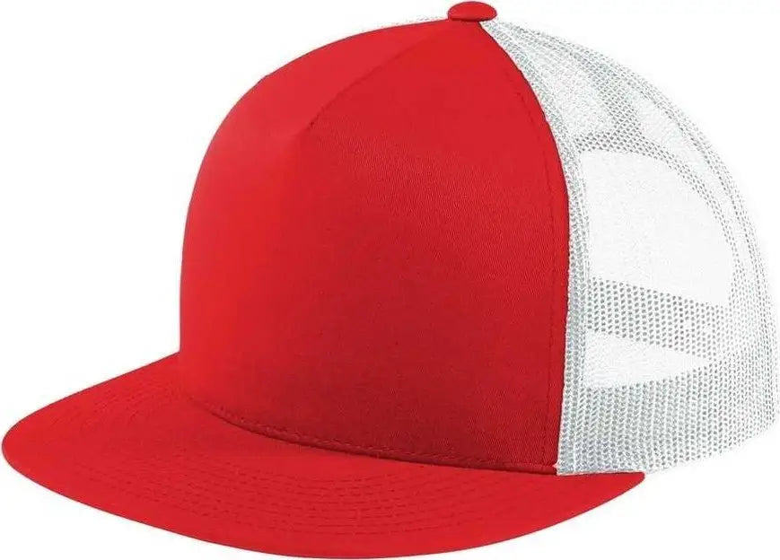 Sport Tek STC38 Yupoong 5 Panel Classic Trucker Mesh Back Cap True Red White Red White / One Size Fits Most
