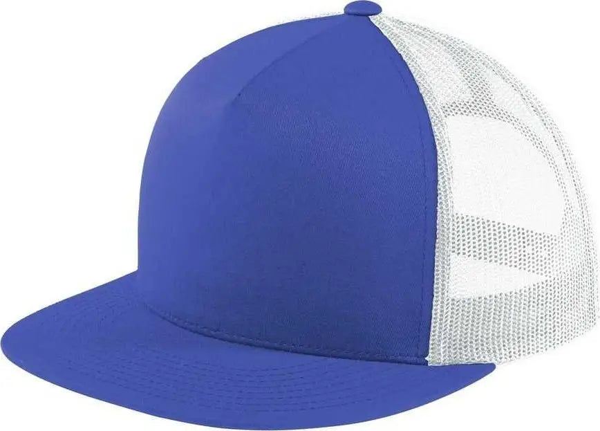 Sport Tek STC38 Yupoong 5 Panel Classic Trucker Mesh Back Cap True Royal White Royal White / One Size Fits Most