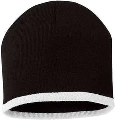 Sportsman SP09 8’’ Bottom-Striped Knit Beanie - Black White - Black White / One Size Fits Most