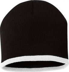 Sportsman SP09 8’’ Bottom-Striped Knit Beanie - Black White - Black White / One Size Fits Most