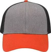 Sportsman SP1450 Traditional Lo-Pro Mesh Back Trucker Fit Cap - Heather Gray Charcoal Orange - Dark Gray Orange