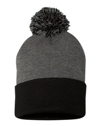 Sportsman SP15 12’’ Pom-Pom Cuffed Beanie - Dark Heather Grey Black - Dark Gray Black / One Size Fits Most