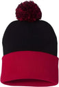 Sportsman SP15 Pom-Pom 12’’ Knit Beanie - Black Red - Black Red / One Size Fits Most