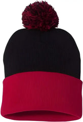 Sportsman SP15 Pom-Pom 12’’ Knit Beanie - Black Red - Black Red / One Size Fits Most