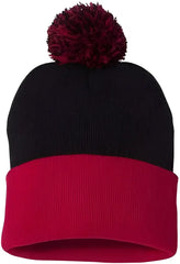 Sportsman SP15 Pom-Pom 12’’ Knit Beanie - Black Red - Black Red / One Size Fits Most