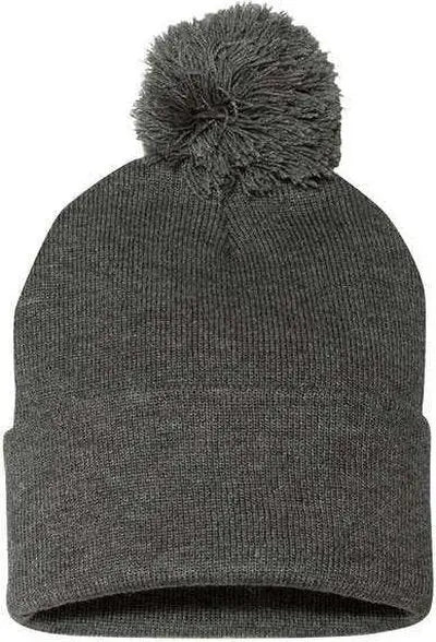 Sportsman SP15 Pom-Pom 12’’ Knit Beanie - Dark Heather Grey - Dark Gray / One Size Fits Most