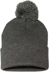 Sportsman SP15 Pom-Pom 12’’ Knit Beanie - Dark Heather Grey - Dark Gray / One Size Fits Most