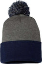 Sportsman SP15 Pom-Pom 12’’ Knit Beanie - Dark Heather Grey Navy - Dark Gray Navy / One Size Fits Most