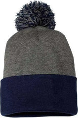 Sportsman SP15 Pom-Pom 12’’ Knit Beanie - Dark Heather Grey Navy - Dark Gray Navy / One Size Fits Most
