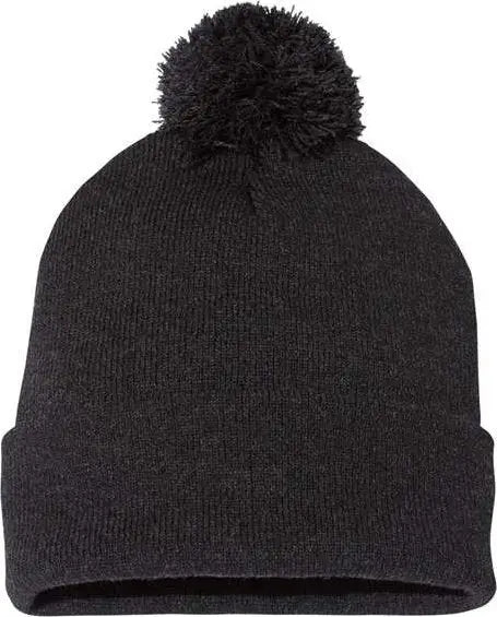 Sportsman SP15 Pom-Pom 12’’ Knit Beanie - Heather Charcoal - Dark Gray / One Size Fits Most