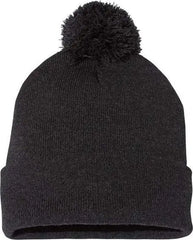 Sportsman SP15 Pom-Pom 12’’ Knit Beanie - Heather Charcoal - Dark Gray / One Size Fits Most