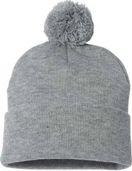 Sportsman SP15 Pom-Pom 12’’ Knit Beanie - Heather Grey - Gray / One Size Fits Most