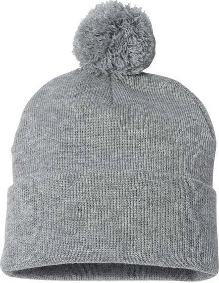 Sportsman SP15 Pom-Pom 12’’ Knit Beanie - Heather Grey - Gray / One Size Fits Most