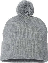 Sportsman SP15 Pom-Pom 12’’ Knit Beanie - Heather Grey - Gray / One Size Fits Most