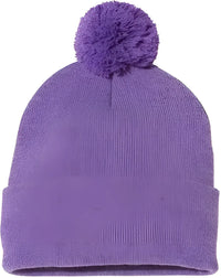 Sportsman SP15 Pom-Pom 12’’ Knit Beanie - Heather Purple - Purple / One Size Fits Most