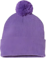 Sportsman SP15 Pom-Pom 12’’ Knit Beanie - Heather Purple - Purple / One Size Fits Most