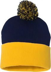 Sportsman SP15 Pom-Pom 12’’ Knit Beanie - Navy Gold - Navy Gold / One Size Fits Most