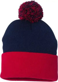 Sportsman SP15 Pom-Pom 12’’ Knit Beanie - Navy Red - Navy Red / One Size Fits Most