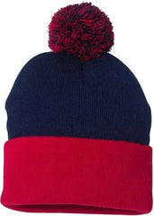 Sportsman SP15 Pom-Pom 12’’ Knit Beanie - Navy Red - Navy Red / One Size Fits Most