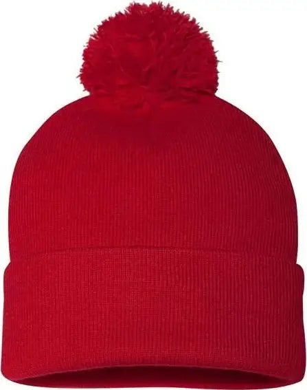 Sportsman SP15 Pom-Pom 12’’ Knit Beanie - Red - Red / One Size Fits Most