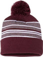 Sportsman SP60 12’’ Striped Pom Pom Knit Beanie Maroon White Grey Maroon White / One Size Fits Most