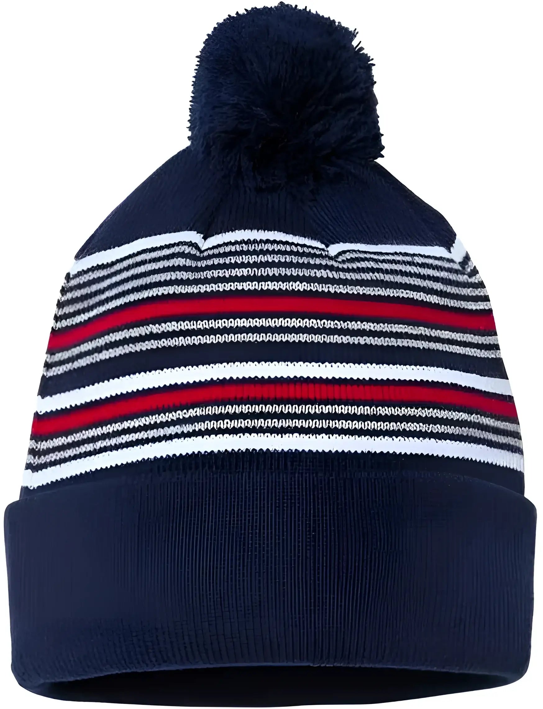 Sportsman SP60 12’’ Striped Pom Pom Knit Beanie Navy White Grey Red Navy White Gray Red / One Size Fits Most