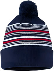 Sportsman SP60 12’’ Striped Pom Pom Knit Beanie Navy White Grey Red Navy White Gray Red / One Size Fits Most