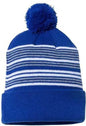 Sportsman SP60 12’’ Striped Pom-Pom Knit Beanie - Royal White Grey - Royal White Gray / One Size Fits Most