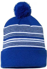 Sportsman SP60 12’’ Striped Pom-Pom Knit Beanie - Royal White Grey - Royal White Gray / One Size Fits Most