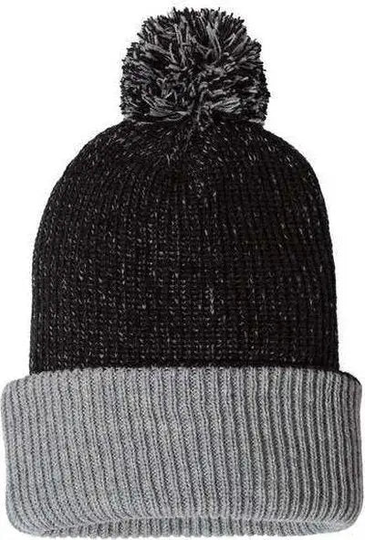 Sportsman SP70 12’’ Knit Speckled Pom-Pom Beanie - Black Heather Grey - Black Gray / One Size Fits Most