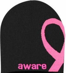 TCK Aware Breast Cancer Ribbon Beanie - Black Pink - Black Hot Pink / One Size Fits Most