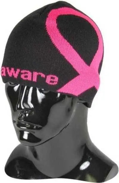 TCK Aware Breast Cancer Ribbon Beanie - Black Pink - Black Hot Pink / One Size Fits Most