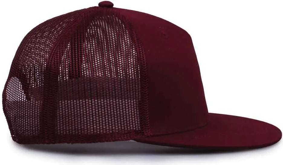 The Game GB452F Five Panel Everyday Trucker Cap - Maroon - Maroon / OSFM