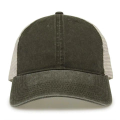 The Game GB460 Pigment Dyed Twill & Soft Trucker Cap - Army Green Sand - Olive Sand / One Size Fits Most