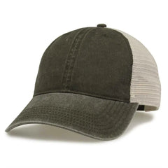 The Game GB460 Pigment Dyed Twill & Soft Trucker Cap - Army Green Sand - Olive Sand / One Size Fits Most
