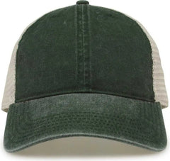 The Game GB460 Pigment Dyed Twill & Soft Trucker Cap - Bottle Green Sand - Forest Sand / One Size Fits Most