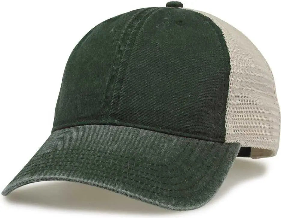 The Game GB460 Pigment Dyed Twill & Soft Trucker Cap - Bottle Green Sand - Forest Sand / One Size Fits Most