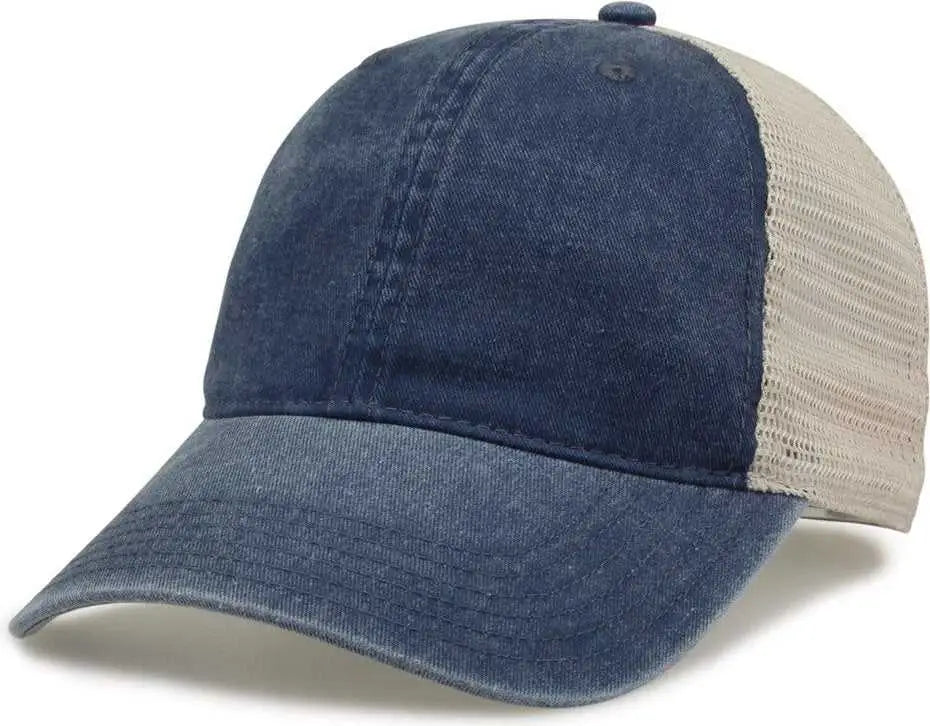 The Game GB460 Pigment Dyed Twill & Soft Trucker Cap - Navy Sand - Navy Sand / One Size Fits Most