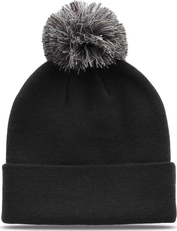 The Game GB461 Roll Up Beanie with Pom - Charcoal - Dark Gray / One Size Fits Most