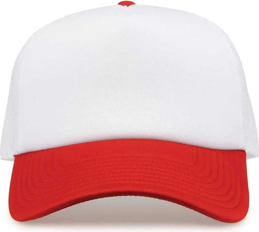 The Game GB473 Foam Front Trucker Cap - White Red - White Red / One Size Fits Most