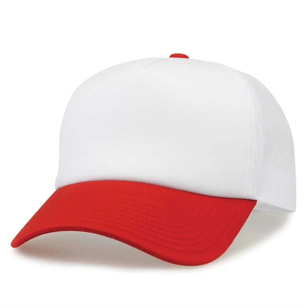 The Game GB473 Foam Front Trucker Cap - White Red - White Red / One Size Fits Most