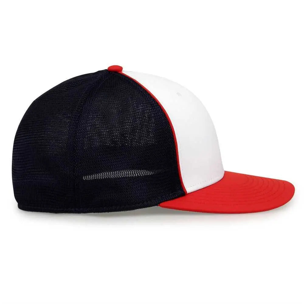 The Game GB483P On-Field GameChanger with Piping & Diamond Mesh Cap - White Red Navy