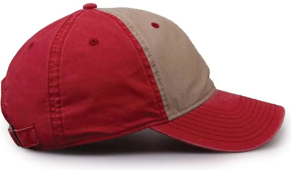 The Game GB516 Twill Color Block Cap - Khaki Redwood - Khaki Cardinal / 6 7/8’’ - 7 5/8’’
