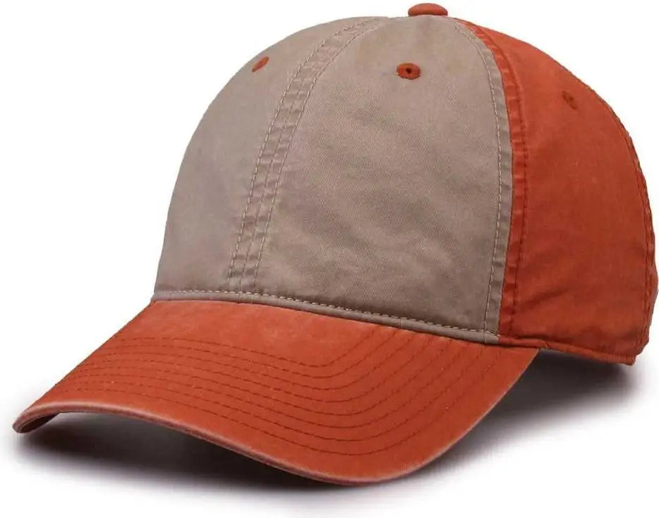 The Game GB516 Twill Color Block Cap - Khaki Tangy Tangerine - Khaki Burnt Orange / 6 7/8’’ - 7 5/8’’