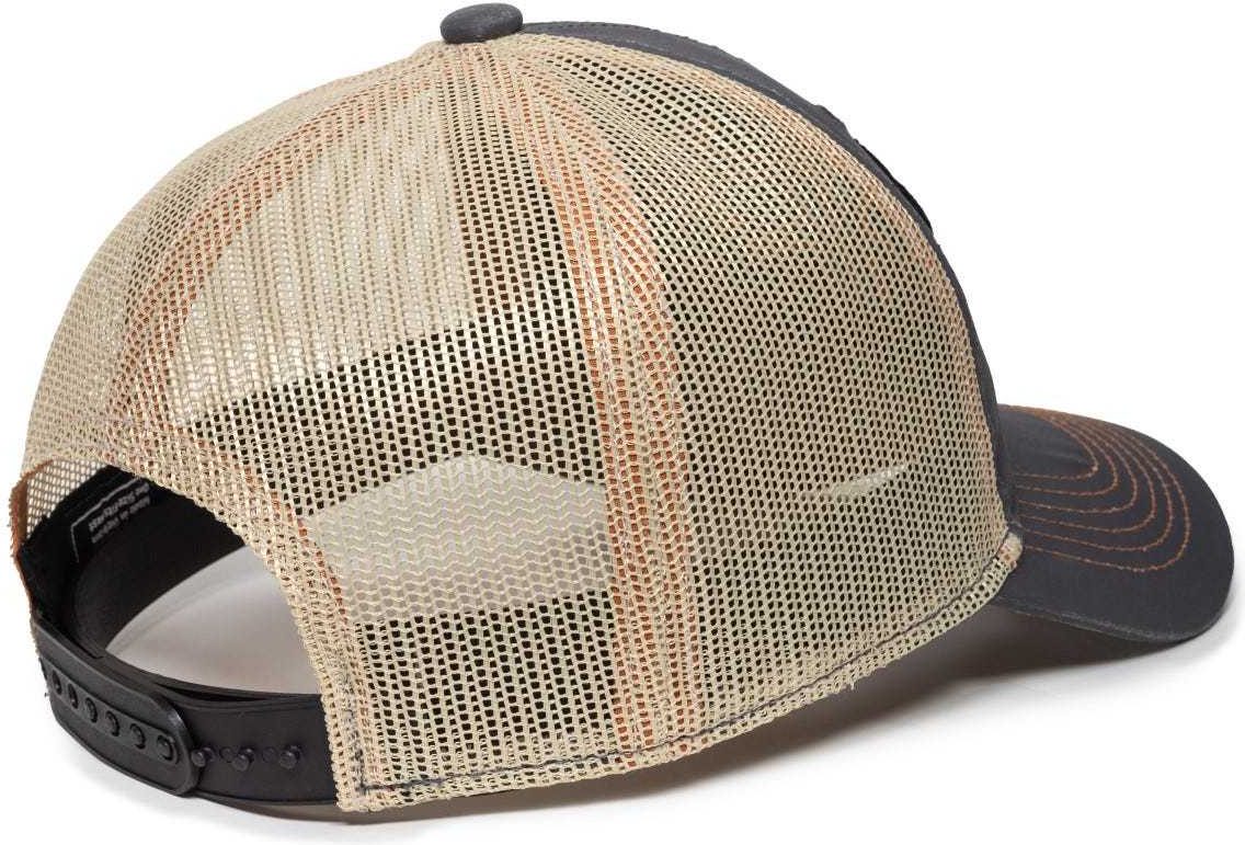OC Sports TRU03A Weathered Cotton Mesh Back Cap - Dark Gray Beige | HIT a Double