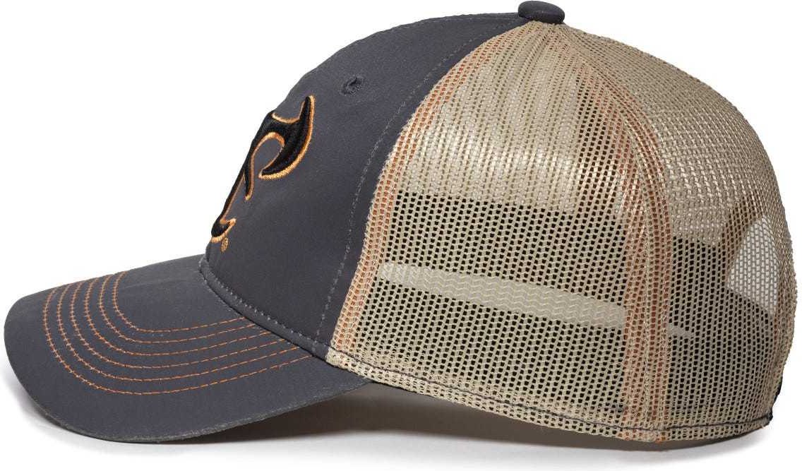 OC Sports TRU03A Weathered Cotton Mesh Back Cap - Dark Gray Beige | HIT a Double