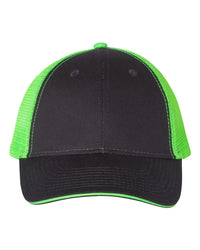 Valucap S102 Sandwich Trucker Cap - Charcoal Neon Green - Charcoal Neon Green / One Size Fits Most